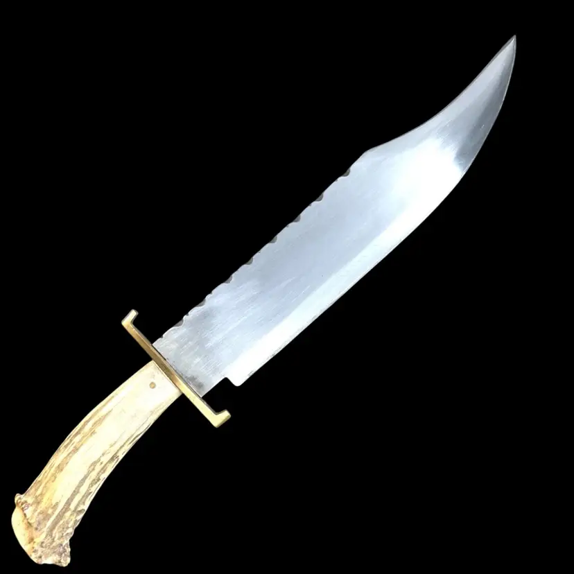 Crown Stag Handle Bowie Knife. Brass Guard. Stamped  “India”. Handle Customized By Rick (MuchAdoAboutJunkin). 17” Overall. 12”  Blade. 🇺🇸USA Shipping Only. Great For Man Cave, Hunter, Father’s Day!