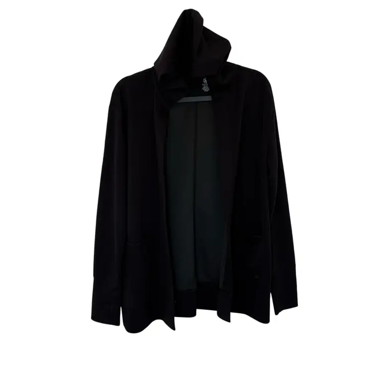 GAIAM Black Hooded Open Front Cardigan Thumb Holes Sz S Athleisure Lounge Soft