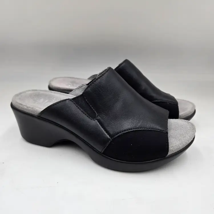 Alegria Ryli Tile Me More Sandals Slide Heel Wedge Black Leather Womens Size 38