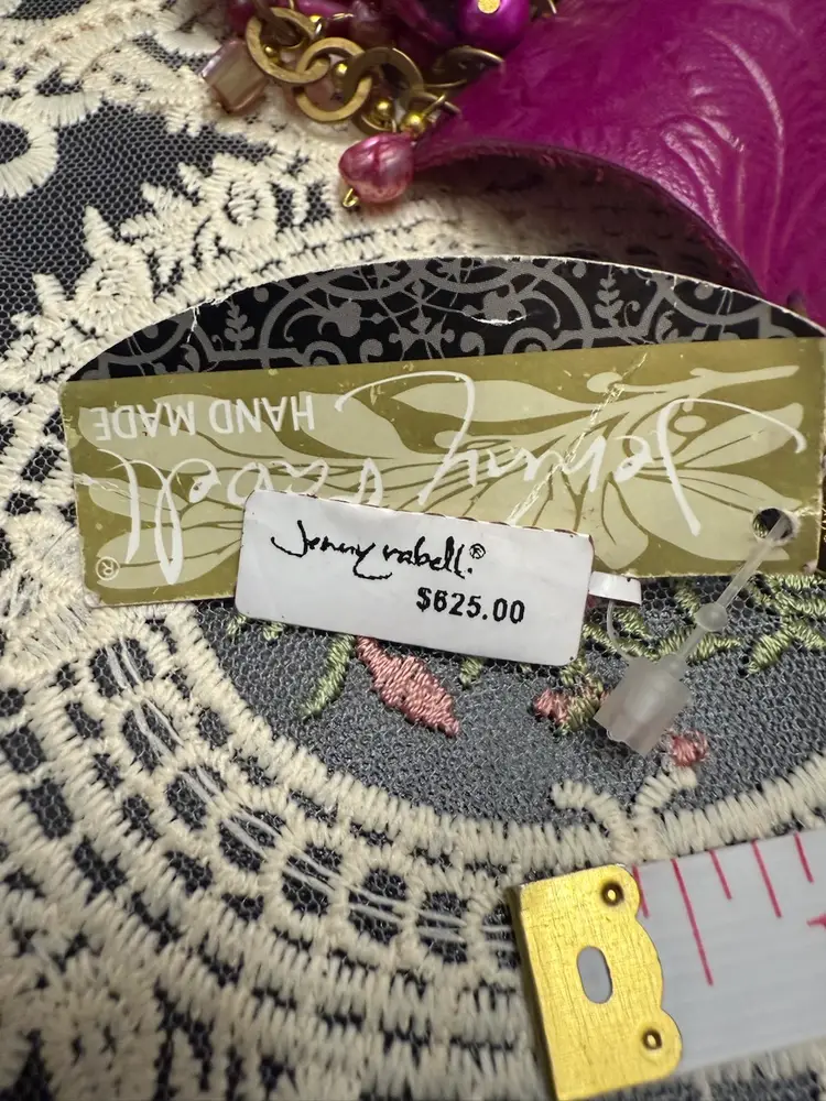 Brand New Jenny Rabell handmade magenta leather cuff bracelet with charm details