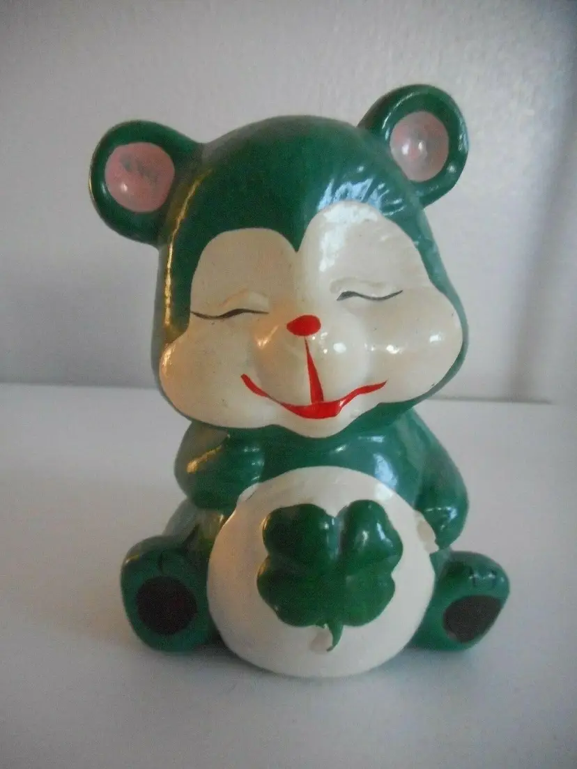 Vintage Chalkware or ceramic Green Bear Bank Carnivalware
