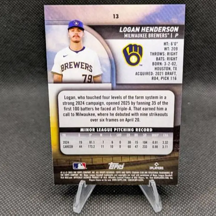 Logan Henderson 2025 Topps Stadium Club Rookie RC #13 - Milwaukee Brewers