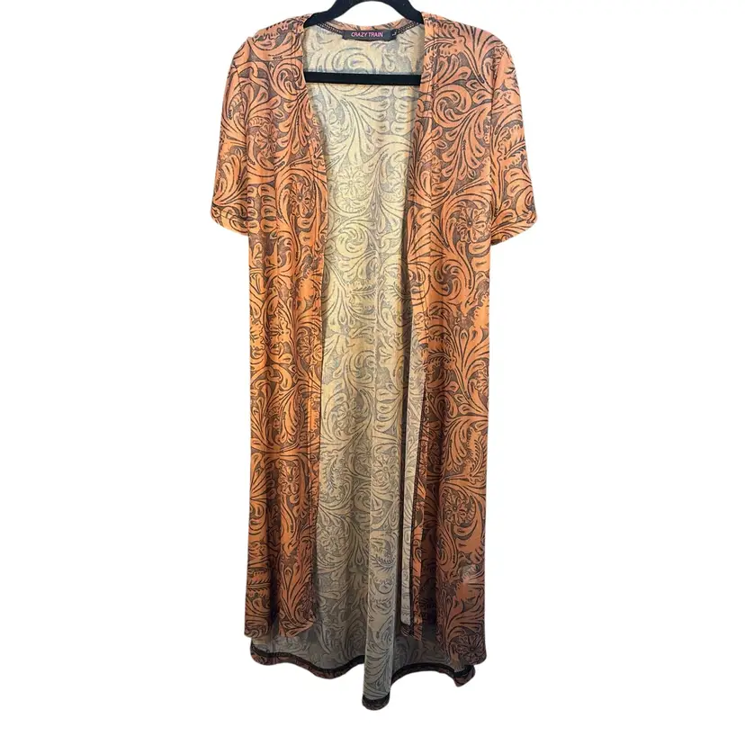 Crazy Train Lone Star Texas Tooled Leather Duster Kimono Cover Up Youth L