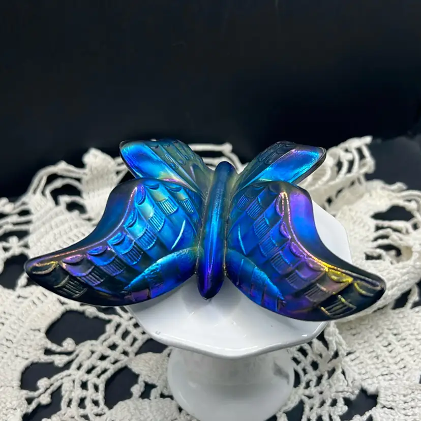 Rare Fenton Favrene Blue Butterfly 1980s Stamped Beautiful Iridescent