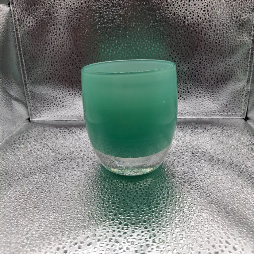Glassybaby "Strength" Hand-Blown Teal & Clear Glass Votive Candle Holder 1141