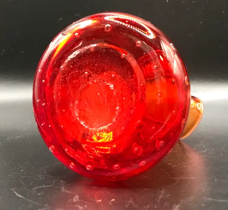 Vintage Amberina Glass Vase With Ruffled Edge 3.75" Tall has glow