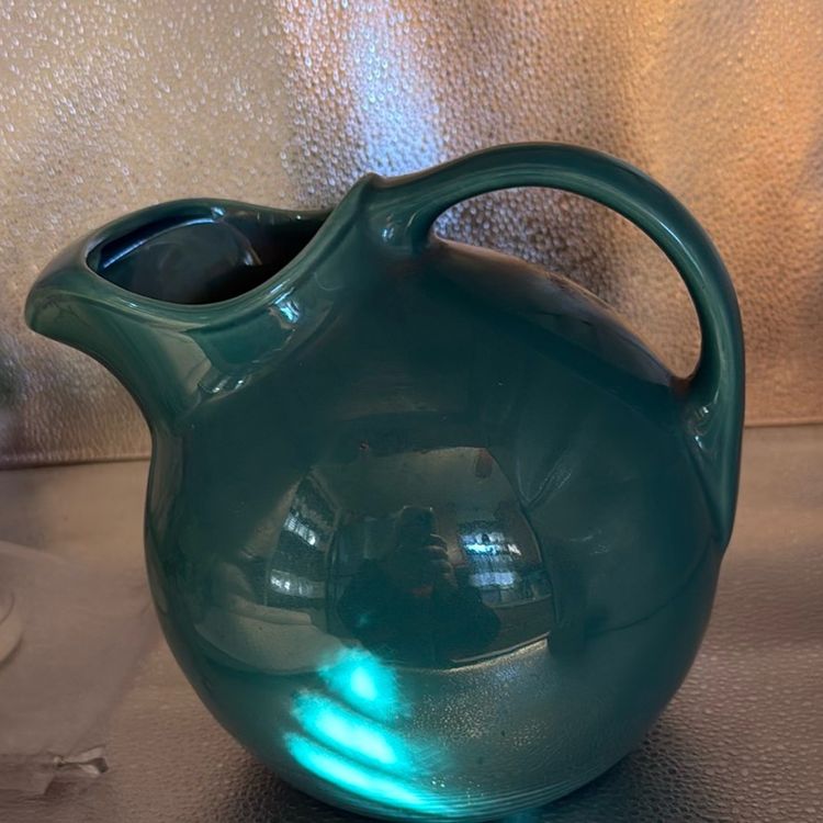 Vintage Homer Laughlin Harlequin Teal Ceramic Pitcher Or Ball Jug