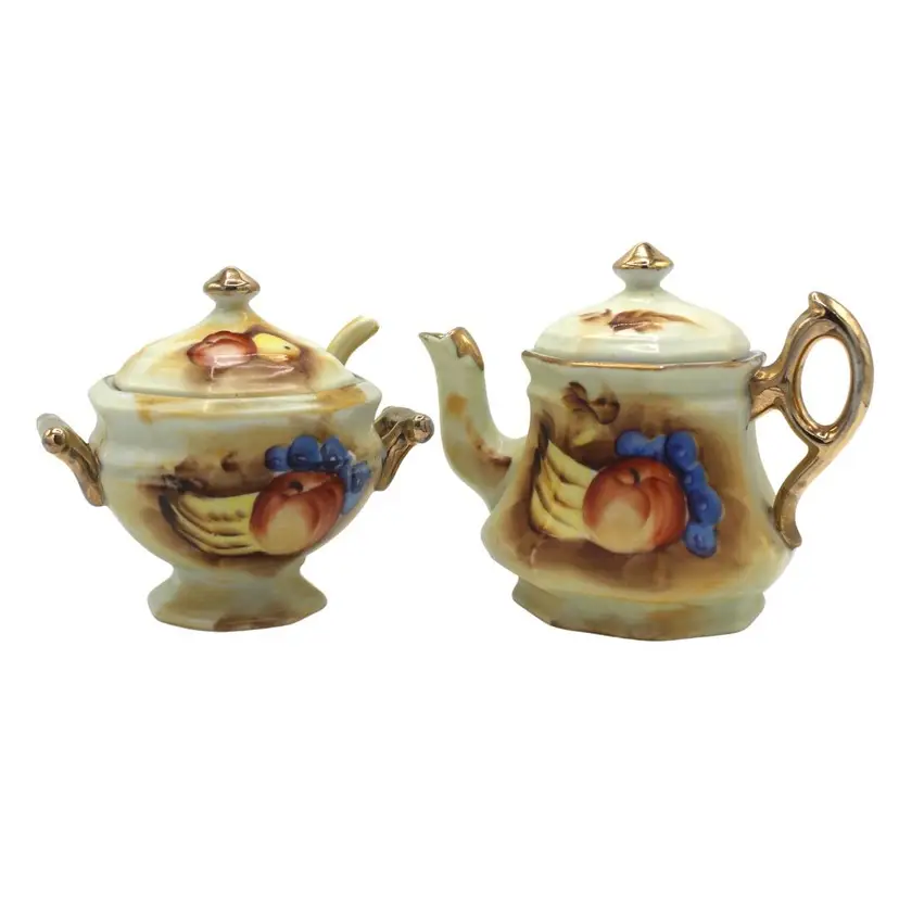 Vintage Porcelain Sugar Creamer Set Enesco Japan Porcelain Fall Fruit Design