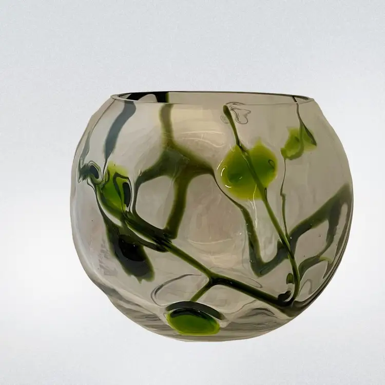Round Art Glass Bowl Vase By Scandinavian Master Glass Blower JAAKO LIIKANEN 6-1/2” T x 7-3/4” W READ
