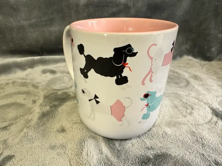 Roobee By Mara-mi Poodle Dog Puppy Coffee Mug Cup Pink Black Blue White Ceramic