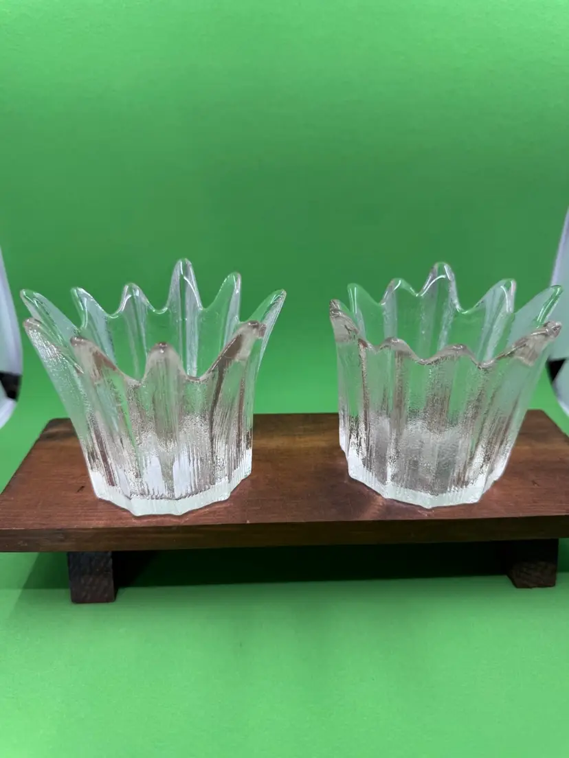Set of two textured glass votive holders, 3.5”