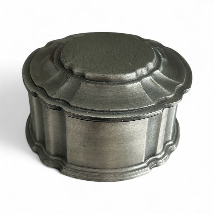 Pewter Hinged And Black Felt Lined Trinket Or Jewelry Box