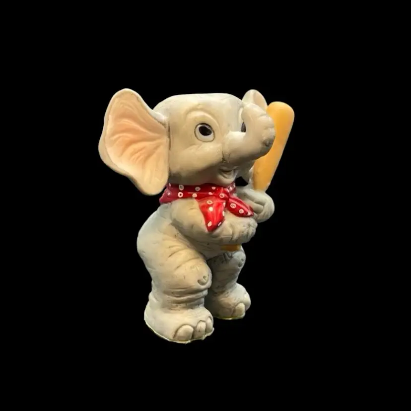 Kitschy Bisque Porcelain Anthropomorphic Baseball Elephant Sports Figurine