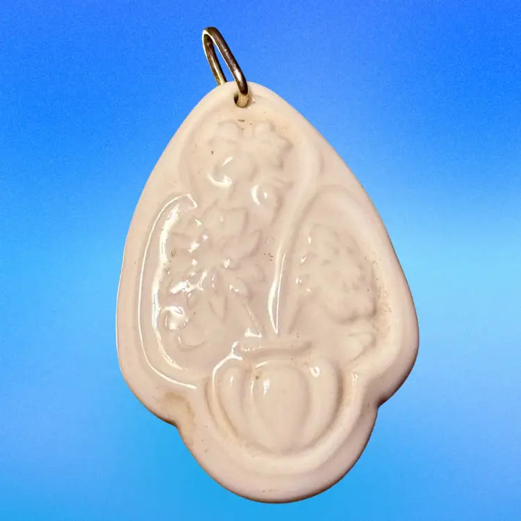 Vintage Delft-Like Porcelain Double-Sided Cobalt Blue White Floral Pendant