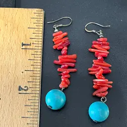 Sterling Silver Coral Blue Bead Earrings