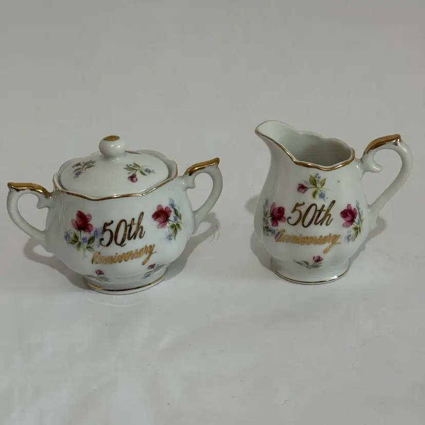 Norcrest Mini Sugar Creamer 50th Anniversary Set 2.75” Tall