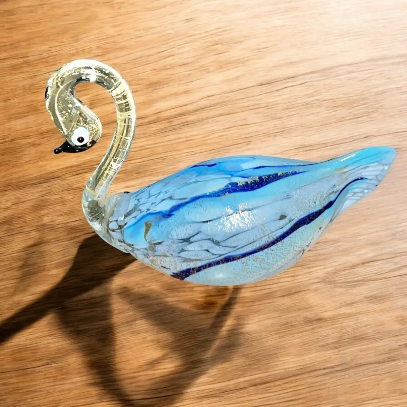 Murano Gold Leaf Glass Swan, Decorative Figurine, Handmade in Italy