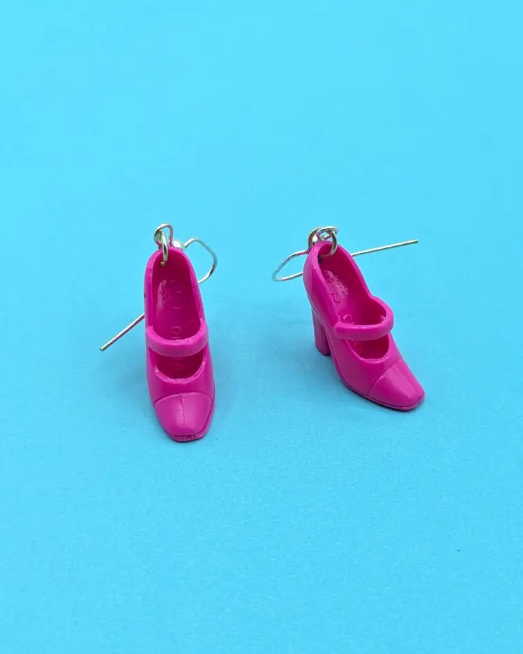 Playful Magenta Pink Mary Jane Barbie High Heel Shoe Dangling Earrings