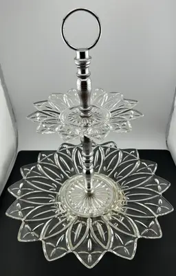 Vintage 2 Tier Glass Petal Serving Tray Height 12”