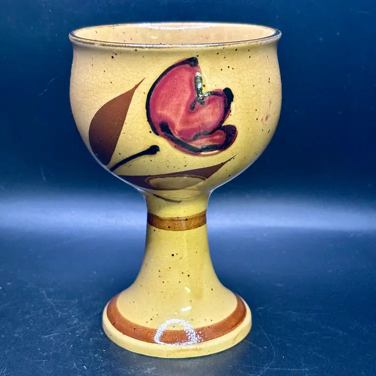 Stoneware Japan Goblet Chalice with Flower 5.5"