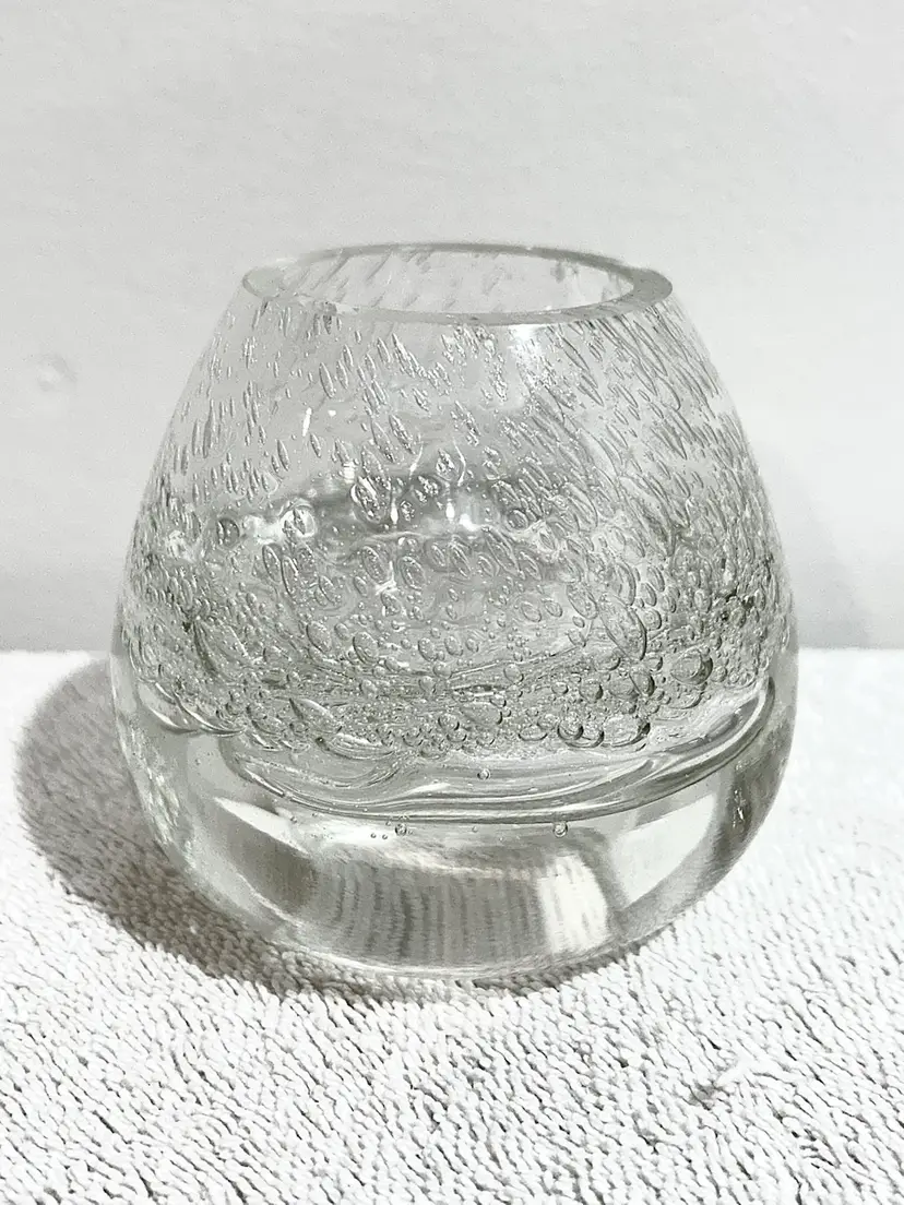Handblown Artisan Pulegoso Style Bubble Glass Vase Or Tea Light Holder Reversible 3”x3.5”