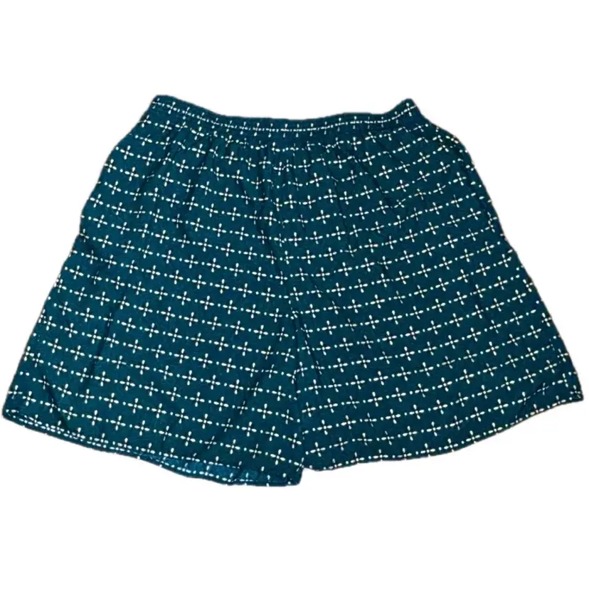 Vintage Forest Green Patterned Rayon Pull On Mom Shorts Size 24W Made In USA