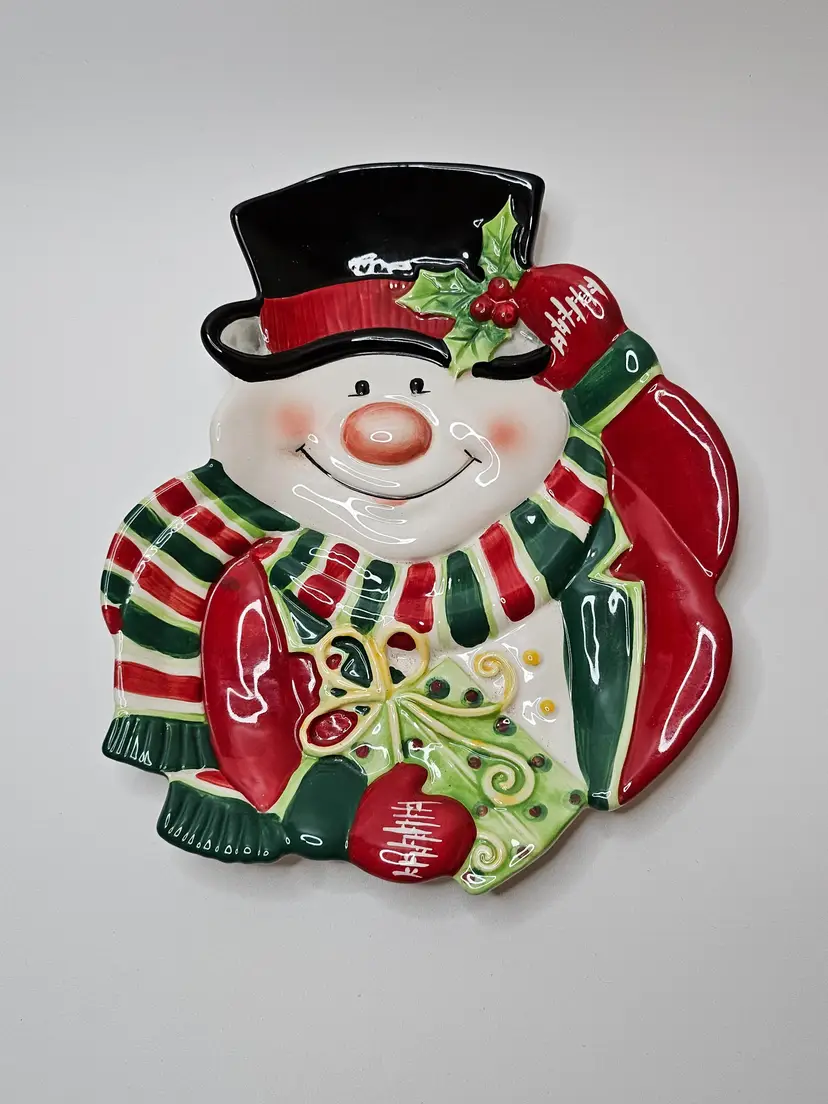 FITZ & FLOYD Merry Christmas holiday snowman decorative plate