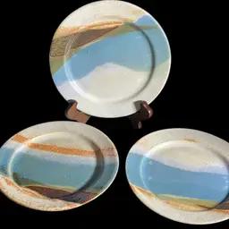 Oberloier German Pottery Plates Set Of 3