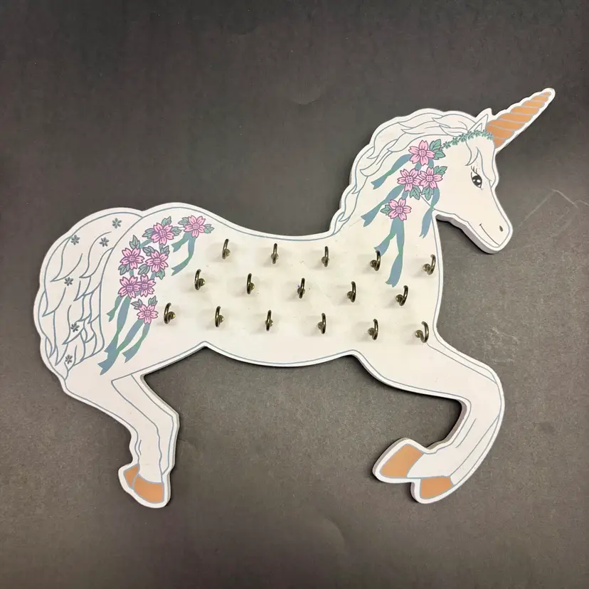 16 Hook Wooden Wall Hanging Unicorn 10.5” x 12”