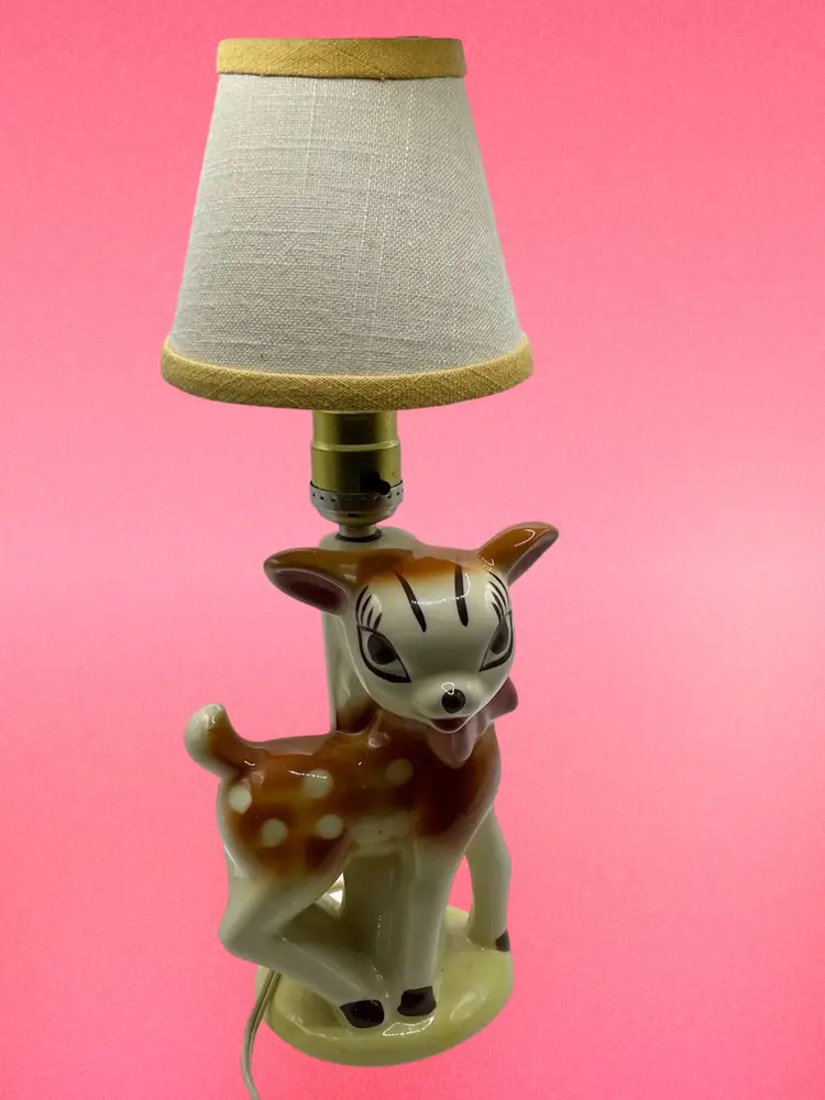 Vintage Deer Lamp Mid-Century Fawn 1950s Bambi Kitschy Cute W/ Clip-on Shade