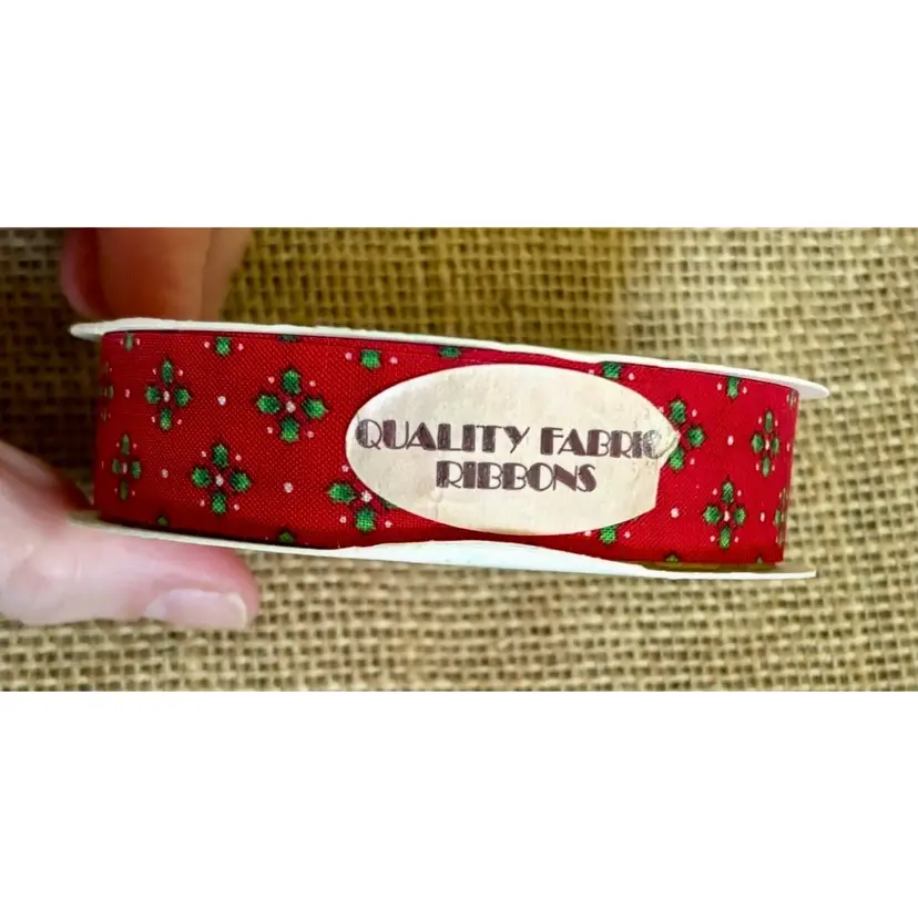 Vintage WFR Ribbon Corp Red Green Holly Fabric Ribbon Christmas Holiday Crafts