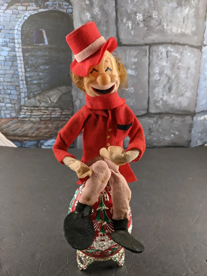 Doll Japan Bendable Laughing French Clown Hobo Felt Rubber Face Dressed RedTop Hat VTG 50s 60s  Clowncore Creepy