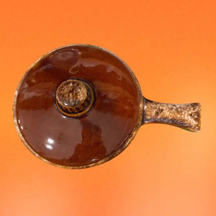 Small Hull Brown Drip Glaze  Mini Casserole With Handle/lid