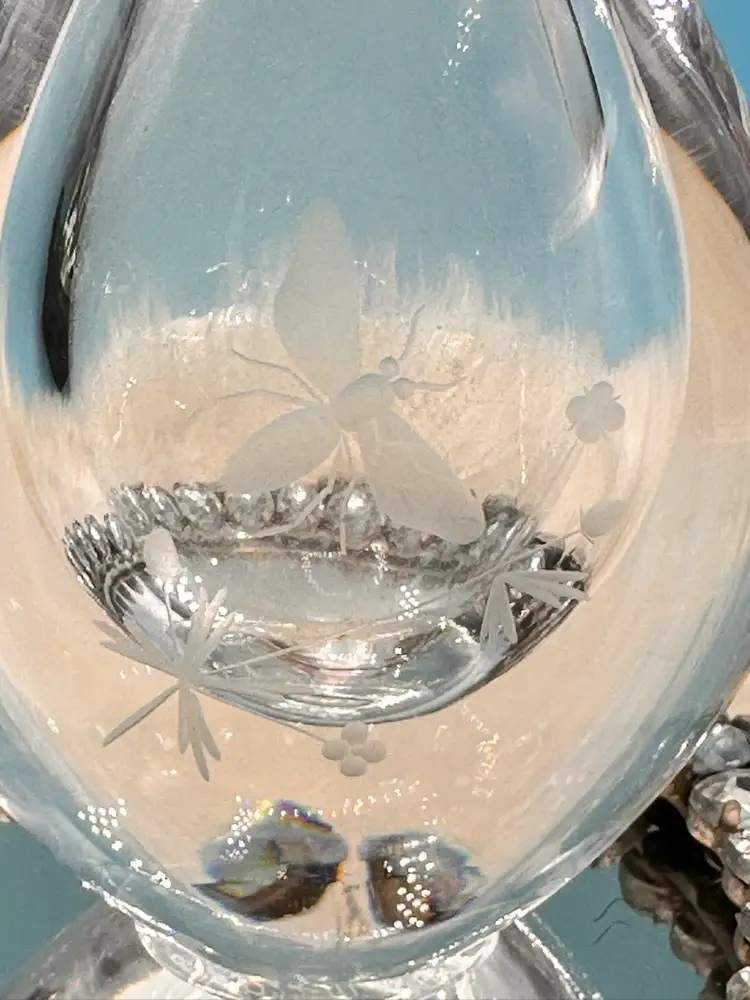 Orrefors Bee Wasp Vase Etched Crystal Teardrop Sven Palmqvist Signed 5.5"