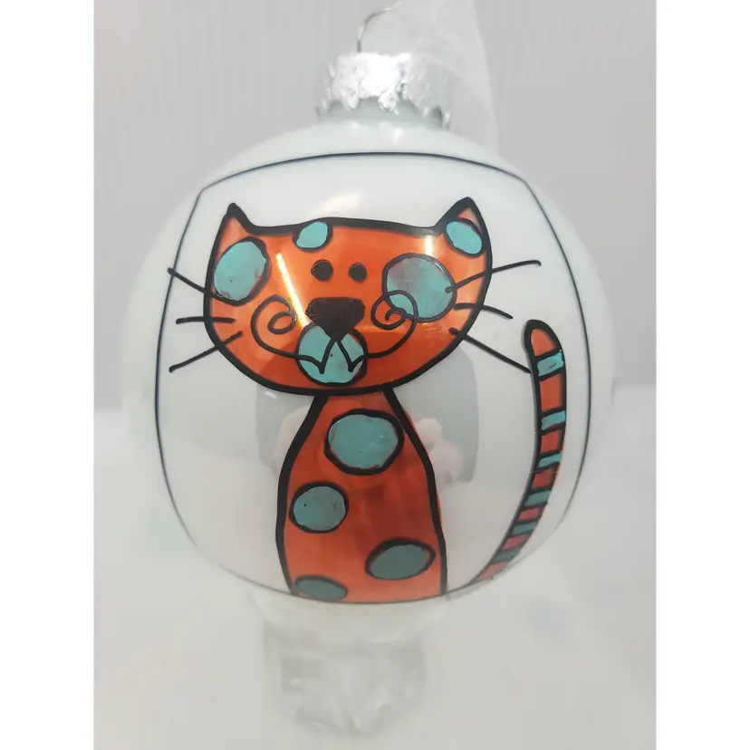 Orange Cat With Spots On 3.5" Glass Ornament Personalizing Available