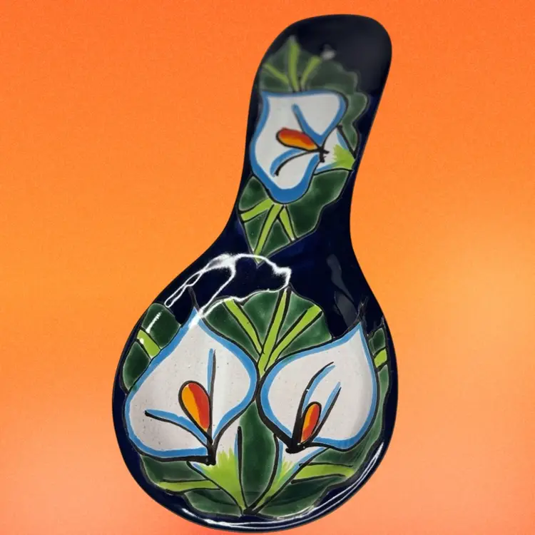 Mexican Talavera Pottery Folk Art Spoon Rest, 10 1/2"