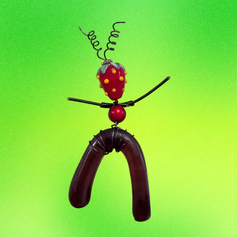 Lampwork Strawberry Bead Person Pin