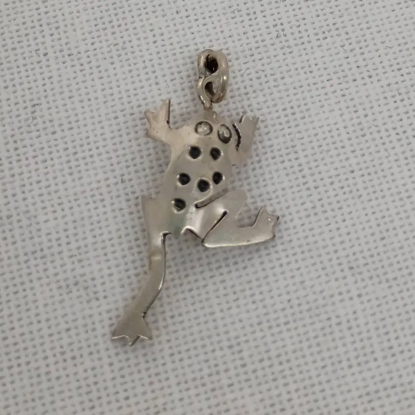 Teeny Tiny Vintage Leaping FROG Charm, Mexican Sterling Silver.