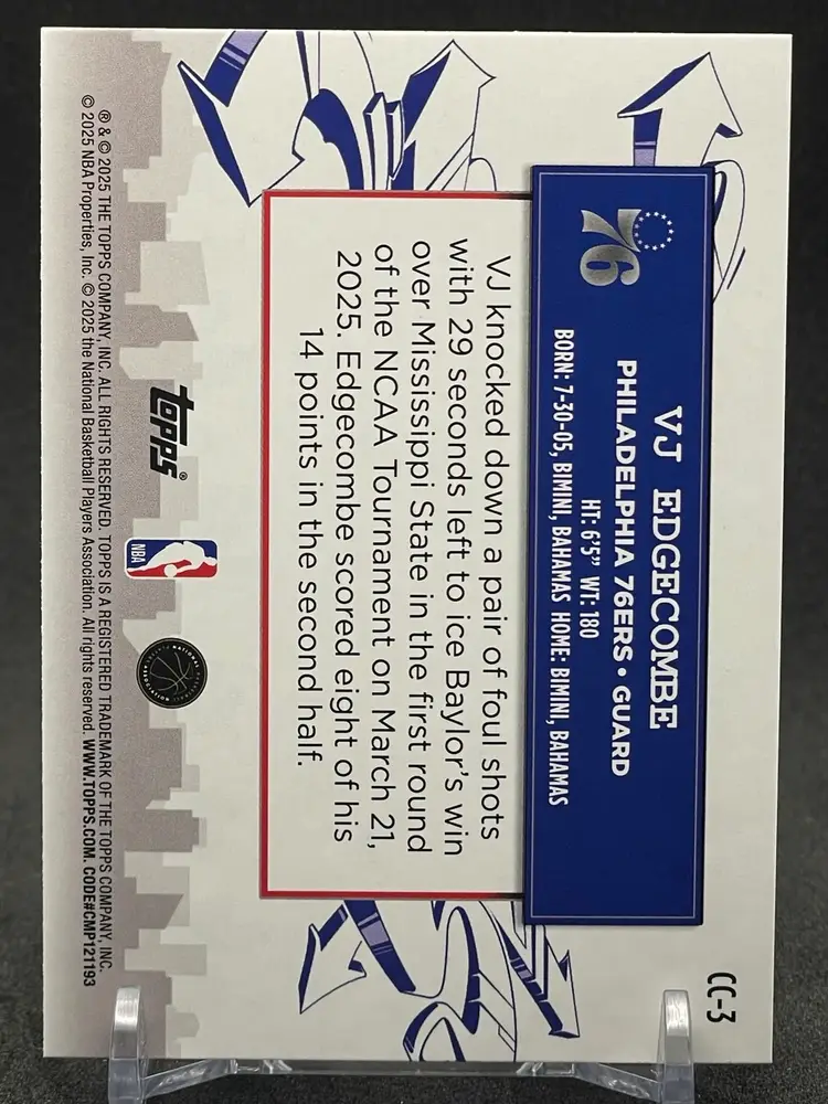 #01 VJ Edgecombe 2025-26 Topps Clutch City CC-3 (RC)