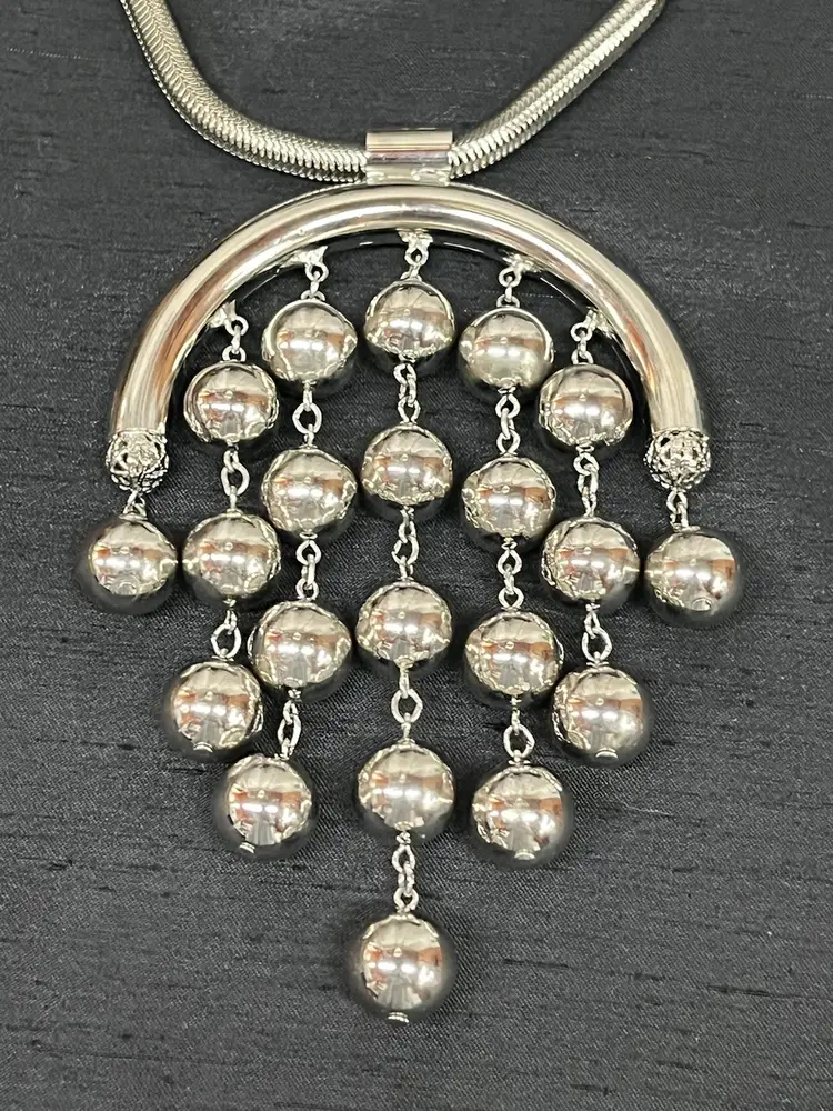 #01 - MCM Silver Tone Modernist Statement Necklace