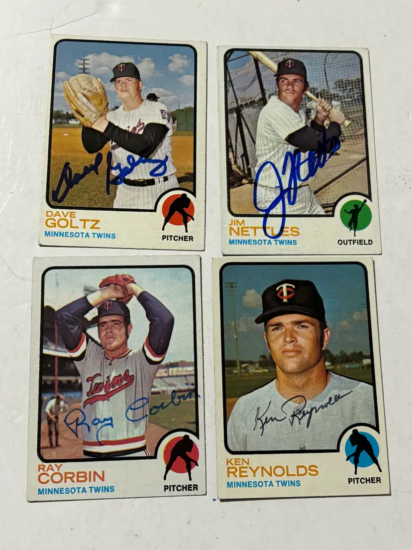 1973 Tops Minnesota Twins Signed Lot Of 4 Vintage. Goltz, Nettles, Corbin, Reynolds.