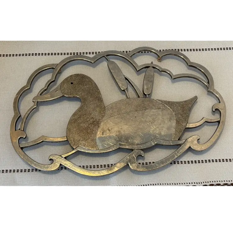 Silver Plate Vintage Duck Trivet 10.25”