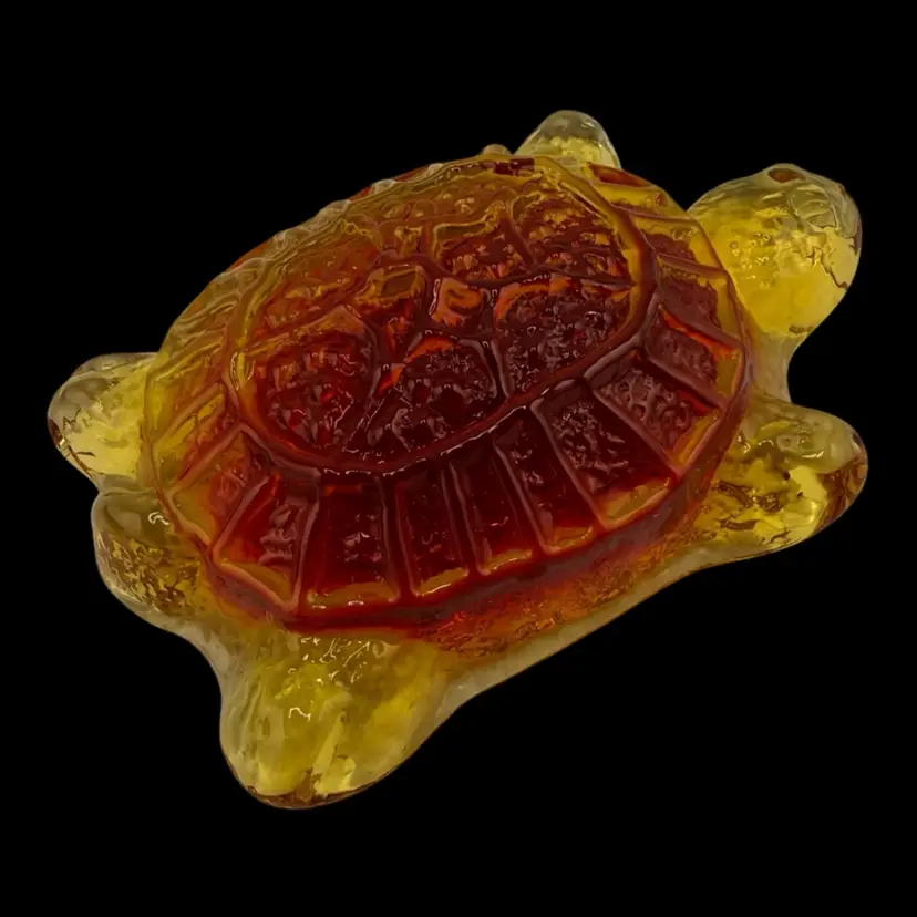 Blenko Glass Signed 2021 Tangerine Turtle Figurine Paperweight 5β UV Glow