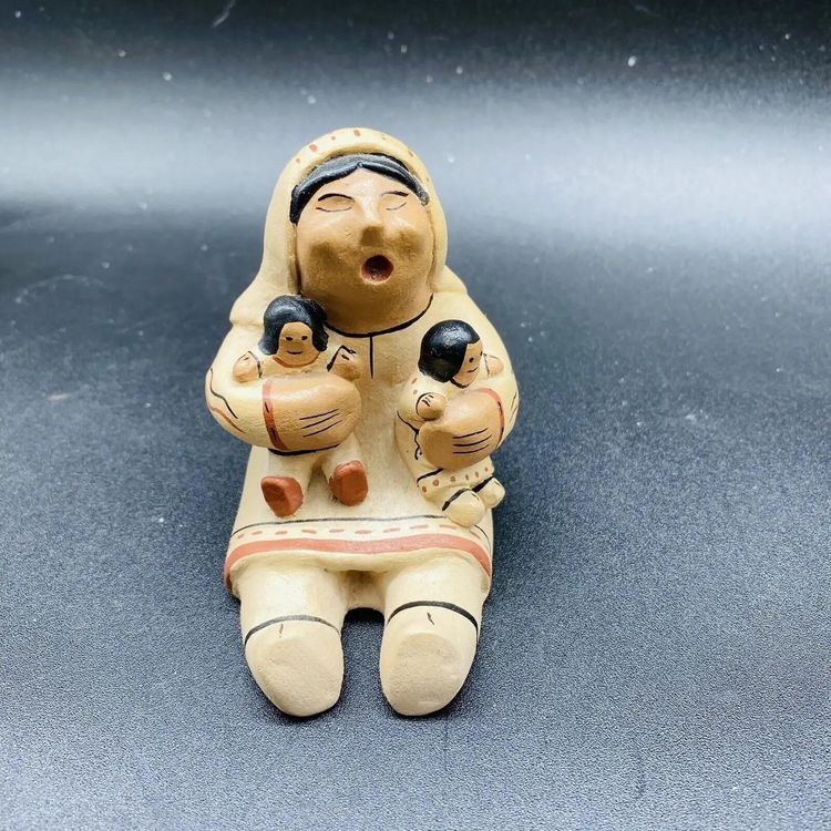 Pottery Woman Storyteller with Children Figurine Doll Collectible Signed Nandi