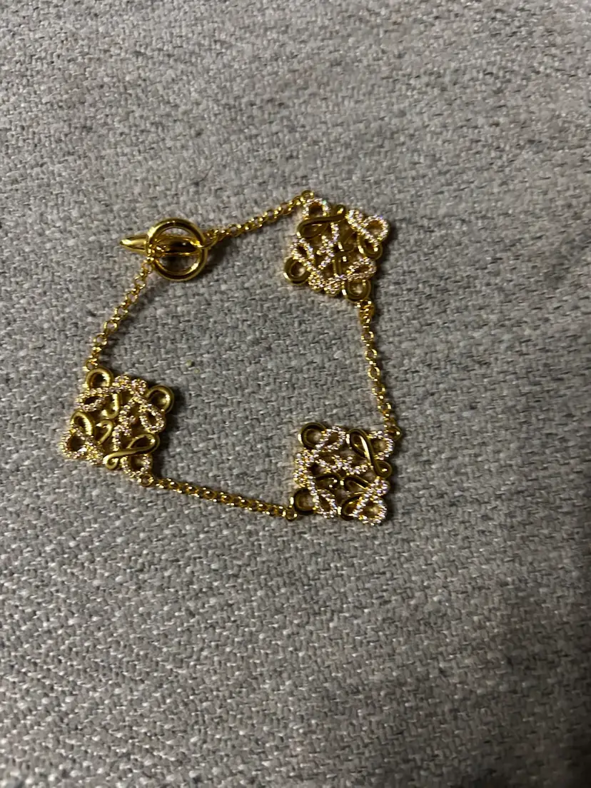 Loewe Upcycled Anagram Bracelet With Rhinestones, Runs Small