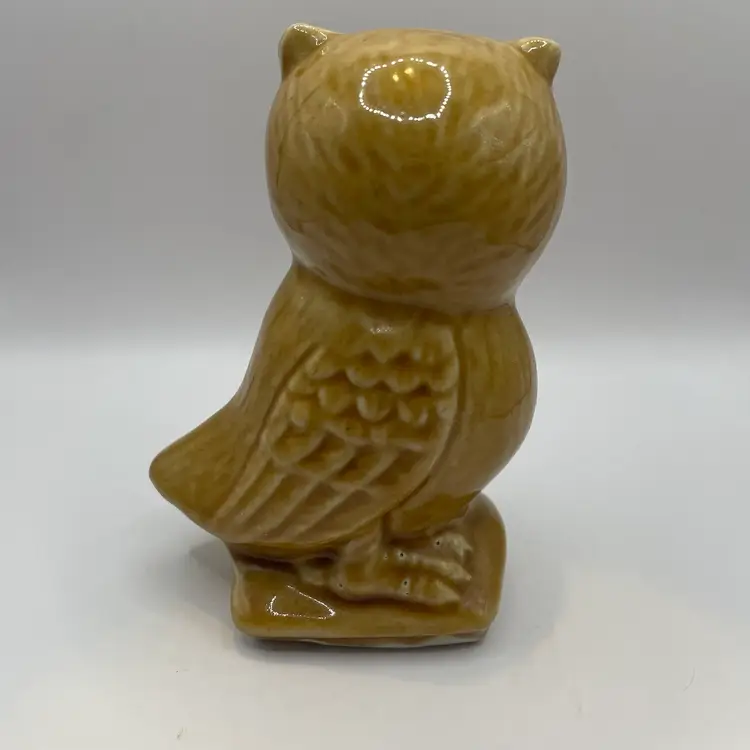 Vintage Owl Figurine Glazed Ceramic 4 inch Brazil