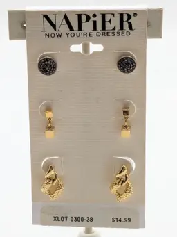 Napier Trio Earring Set Gold and Silver Tones NOS