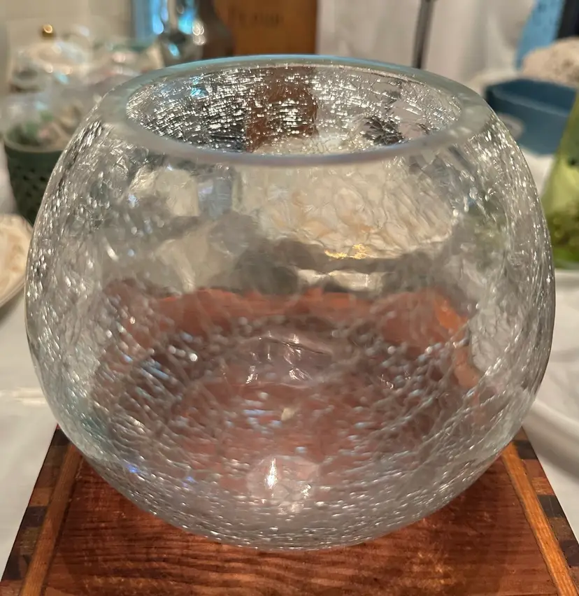 Clear Glass Crackle Votive Round Candle Holder