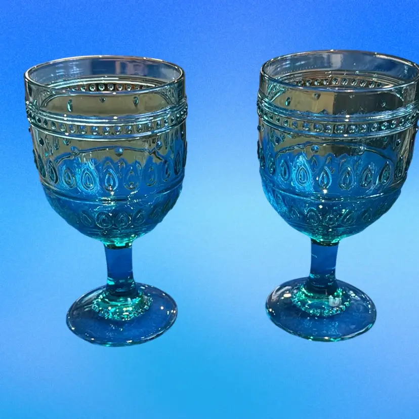 Set If 2 Pioneer Woman Adeline Pedestal Blue Glasses