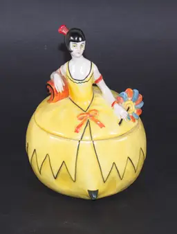 Vintage Art Deco Half Doll Powder Trinket Box Porcelain